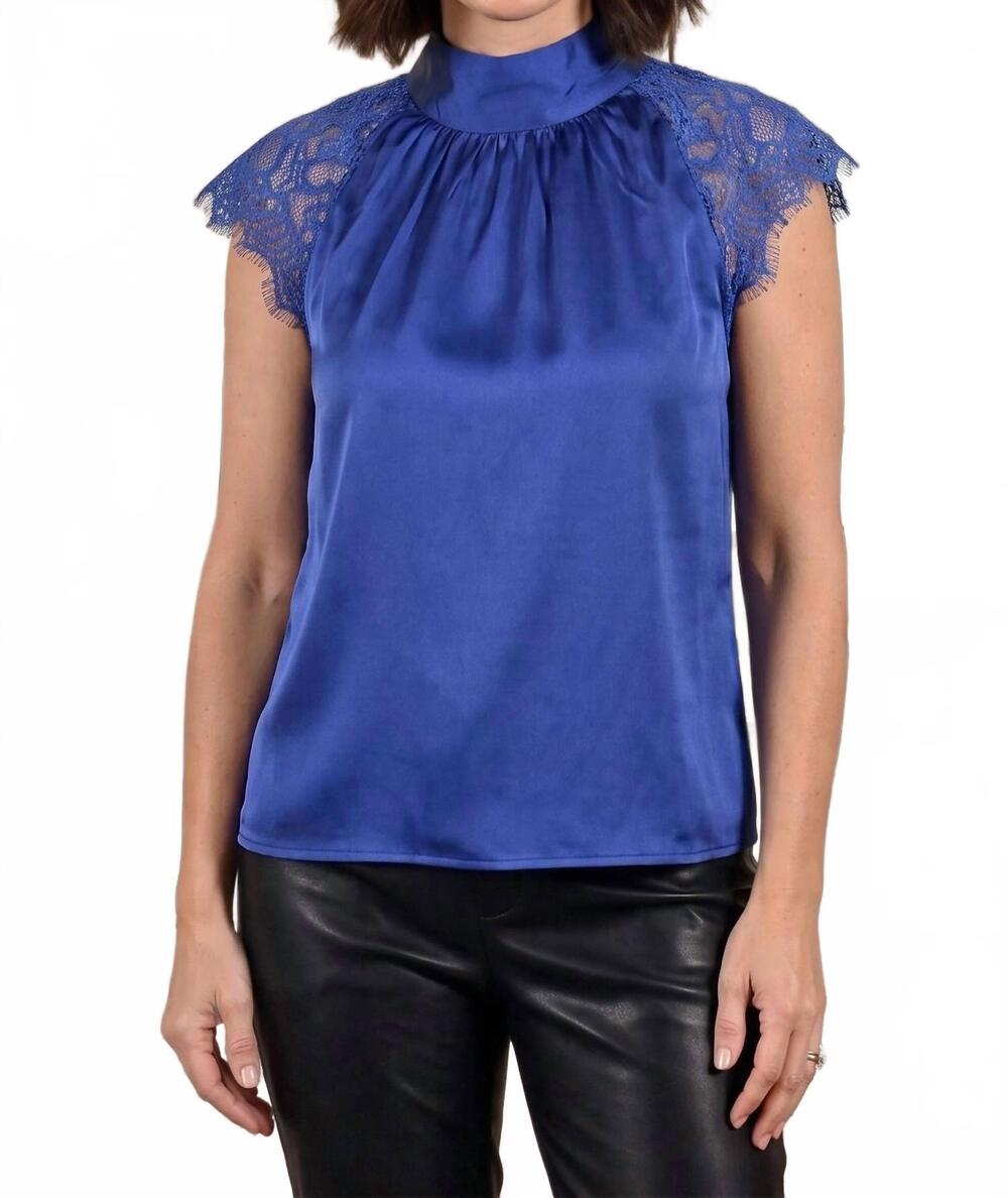 NEW GRACIA satin and lace blouse in blue
